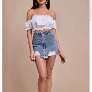 Dance & Marvel Distressed Denim 100% Cotton Zip Skirt Size M